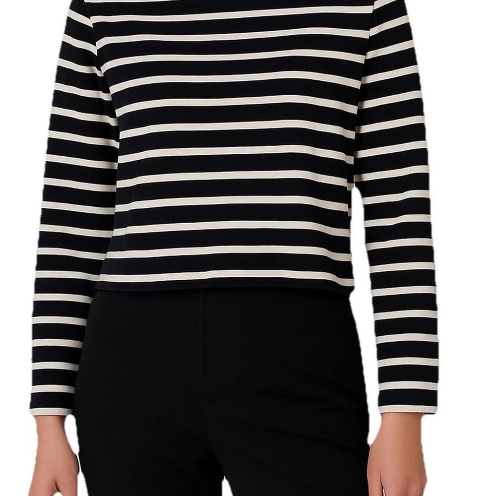 J.Crew Women’s XS Black White Striped Boatneck Cropped Long Sleeve Cotton Top